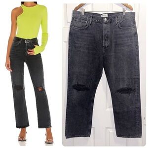 AGOLDE Aritzia 90s Pinch Waist Jeans Straight Leg Distressed Howl Black Size 34